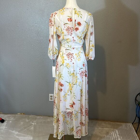 NEW Calvin Klein women’s puff sleeve v-neck floral ruffle overlap dress size 2 - Picture 8 of 14